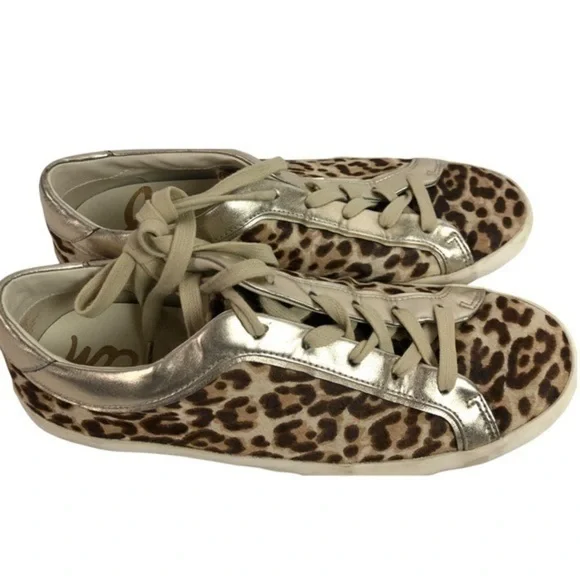 Sam Edelman Leather Leopard Gold Sneakers - Picture 6 of 11